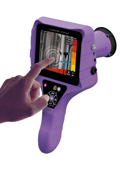 Ultradźwiękowy wykrywacz nieszczelności LEAKSHOOTER V2T+ z kamerą i ekranem dotytkowym.